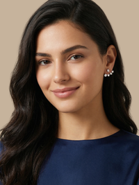 Alternate View of Model Wearing Jia Ear Jacket Earrings Jewelry for Pierced Ears 925 Sterling Silver 2 cm 2.2gms