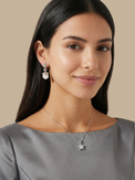 Alternate View of Model Wearing Rania Pearl Dangle Earrings Jewelry for Pierced Ears Post / Pin & Push in 925 Sterling Silver Stamp Marked Plated Brass 4 cm 11gms