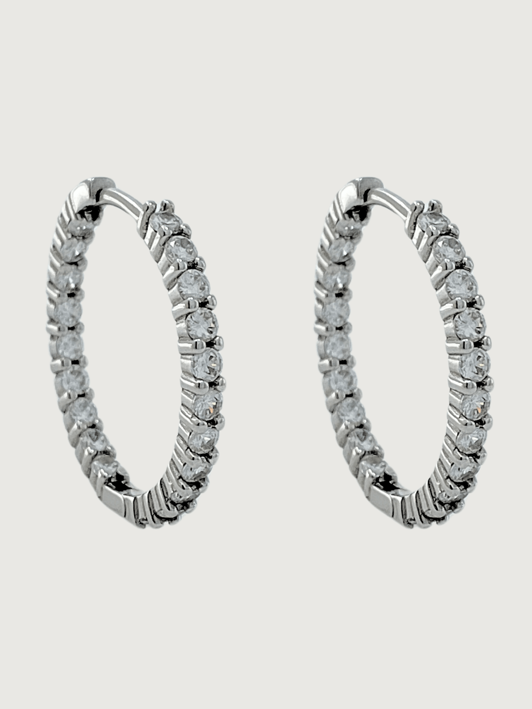Front View of Nora Hoop Earrings in Sterling Silver Jewelry for Pierced Ears 925 Metal Stone One Size 5.7gms