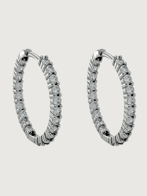 Front View of Nora Hoop Earrings in Sterling Silver Jewelry for Pierced Ears 925 Metal Stone One Size 5.7gms