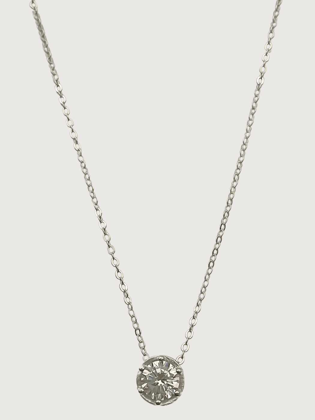 Front View of Ava Solitaire Pendant in Rhodium Plated Sterling Silver Adjustable Length 925 Metal Stone One Size 2.7gms