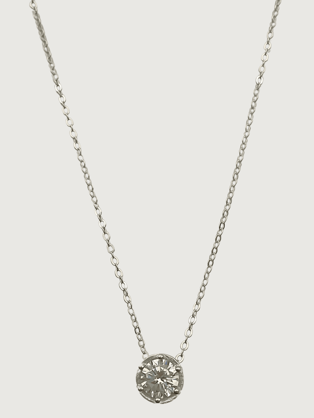 Front View of Ava Solitaire Pendant in Rhodium Plated Sterling Silver Adjustable Length 925 Metal Stone One Size 2.7gms