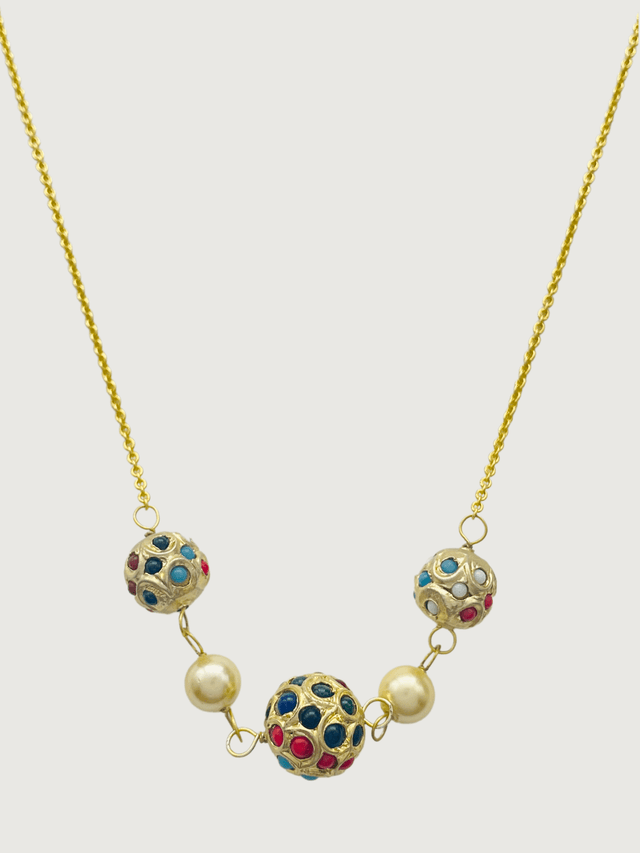 Front View of Neda Necklace in 18K Gold Plated Sterling Silver Adjustable Length 18k 925 Brass Metal Stone One Size 7.2gms