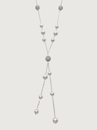 Front View of Sherine Tassel Necklace in 925 Sterling Silver Fixed Length Rhodium Plated Brass Metal Stone One Size 32gms