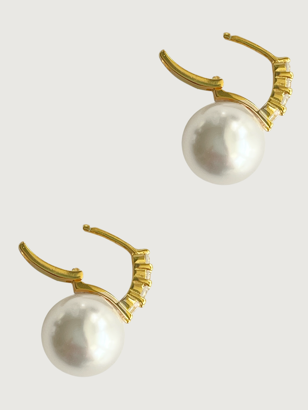 Rear View of Bianca Pearl Huggie Hoop Earrings in 18k Gold Plated Sterling Silver Jewelry for Pierced Ears 925 Metal Stone 2 cm 3.7gms