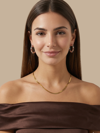 Alternate View of Model Wearing Raia Waterproof Necklace Adjustable Length 18k Gold Plated Steel | Hypoallergenic Tarnish Resistant Sweat Water Eco - Friendly One Size 8.6gms Stainless
