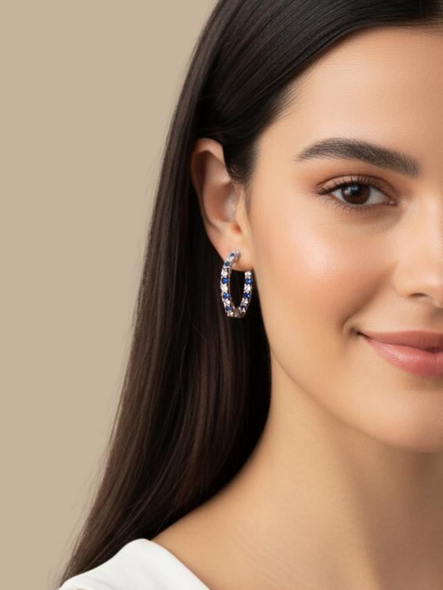 Alternate View of Model Wearing Azura Hoop Earrings Jewelry for Pierced Ears 925 Sterling Silver 2.5 cm 5.7gms