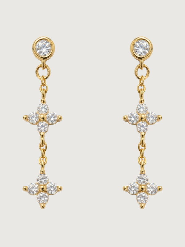 Front View of Irene Star Charm Dangle Earrings in 18K Gold Plated Sterling Silver Jewelry for Pierced Ears 18k 925 1.2gms