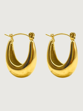 Front View of Mia Moon Bucket Earrings in 18K Gold Plated Metal Jewelry for Pierced Ears 18k Steel | Hypoallergenic Tarnish Resistant Sweat Water Eco - Friendly One Size 6.1gms