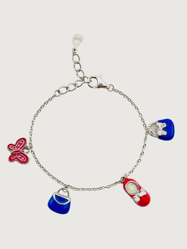 Front View of Little Princess Enamel Charm Bracelet in Sterling Silver Adjustable Length 925 Metal 11.5 cm 4.6gms
