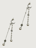 Rear View of Zaina Pearl Dangle Earrings Jewelry for Pierced Ears 925 Sterling Silver Metal Stone One Size 8.7gms