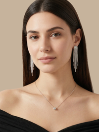 Alternate View of Model Wearing Sally Shimmer Earrings Jewelry for Pierced Ears Rhodium Plated Copper 925 Sterling Silver One Size 11gms