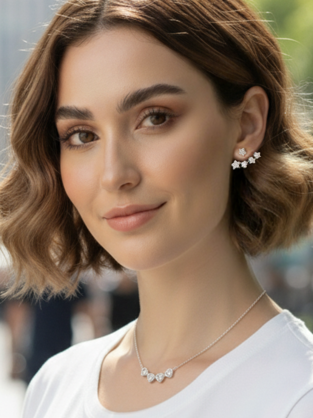 Alternate View of Model Wearing Jia Ear Jacket Earrings in 925 Sterling Silver Jewelry for Pierced Ears Metal 2 cm 2.2gms