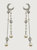 Front View of Zaina Pearl Dangle Earrings Jewelry for Pierced Ears 925 Sterling Silver Metal Stone One Size 8.7gms