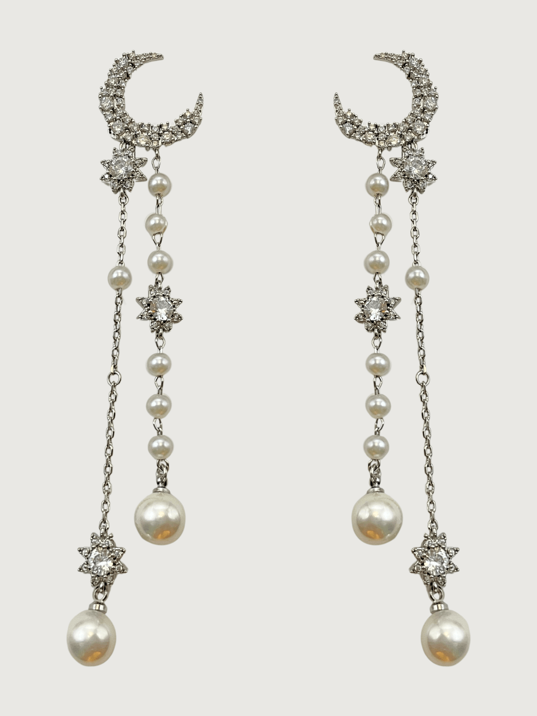 Front View of Zaina Pearl Dangle Earrings Jewelry for Pierced Ears 925 Sterling Silver Metal Stone One Size 8.7gms