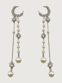Front View of Zaina Pearl Dangle Earrings Jewelry for Pierced Ears 925 Sterling Silver Metal Stone One Size 8.7gms