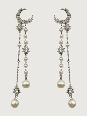 Front View of Zaina Pearl Dangle Earrings Jewelry for Pierced Ears 925 Sterling Silver Metal Stone One Size 8.7gms