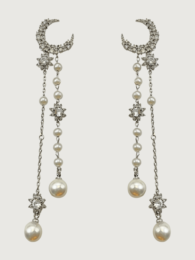 Front View of Zaina Pearl Dangle Earrings Jewelry for Pierced Ears 925 Sterling Silver Metal Stone One Size 8.7gms