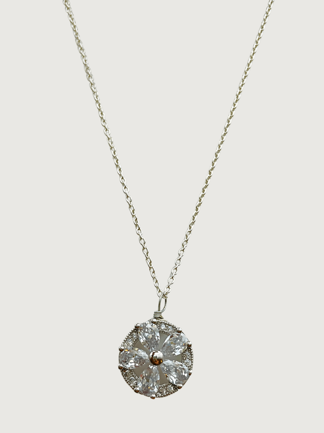 Front View of Zora Pendant Necklace in Rhodium Plated Metal Fixed Length 925 Sterling Silver Brass One Size 4gms