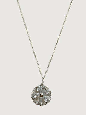 Front View of Zora Pendant Necklace in Rhodium Plated Metal Fixed Length 925 Sterling Silver Brass One Size 4gms
