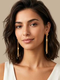 Model Wearing Clara Tassel Earrings Jewelry for Pierced Ears Gold Plated Copper 18k 925 Sterling Silver One Size 15.5gms