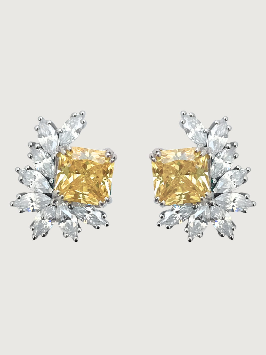 Front View of Celestia Stud Earrings in 925 Sterling Silver - Yellow Jewelry for Pierced Ears Metal 1.5 cm 6gms