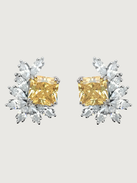 Front View of Celestia Stud Earrings in 925 Sterling Silver - Yellow Jewelry for Pierced Ears Metal 1.5 cm 6gms