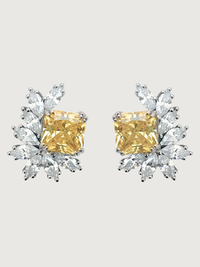 Front View of Celestia Stud Earrings in 925 Sterling Silver - Yellow Jewelry for Pierced Ears Metal 1.5 cm 6gms