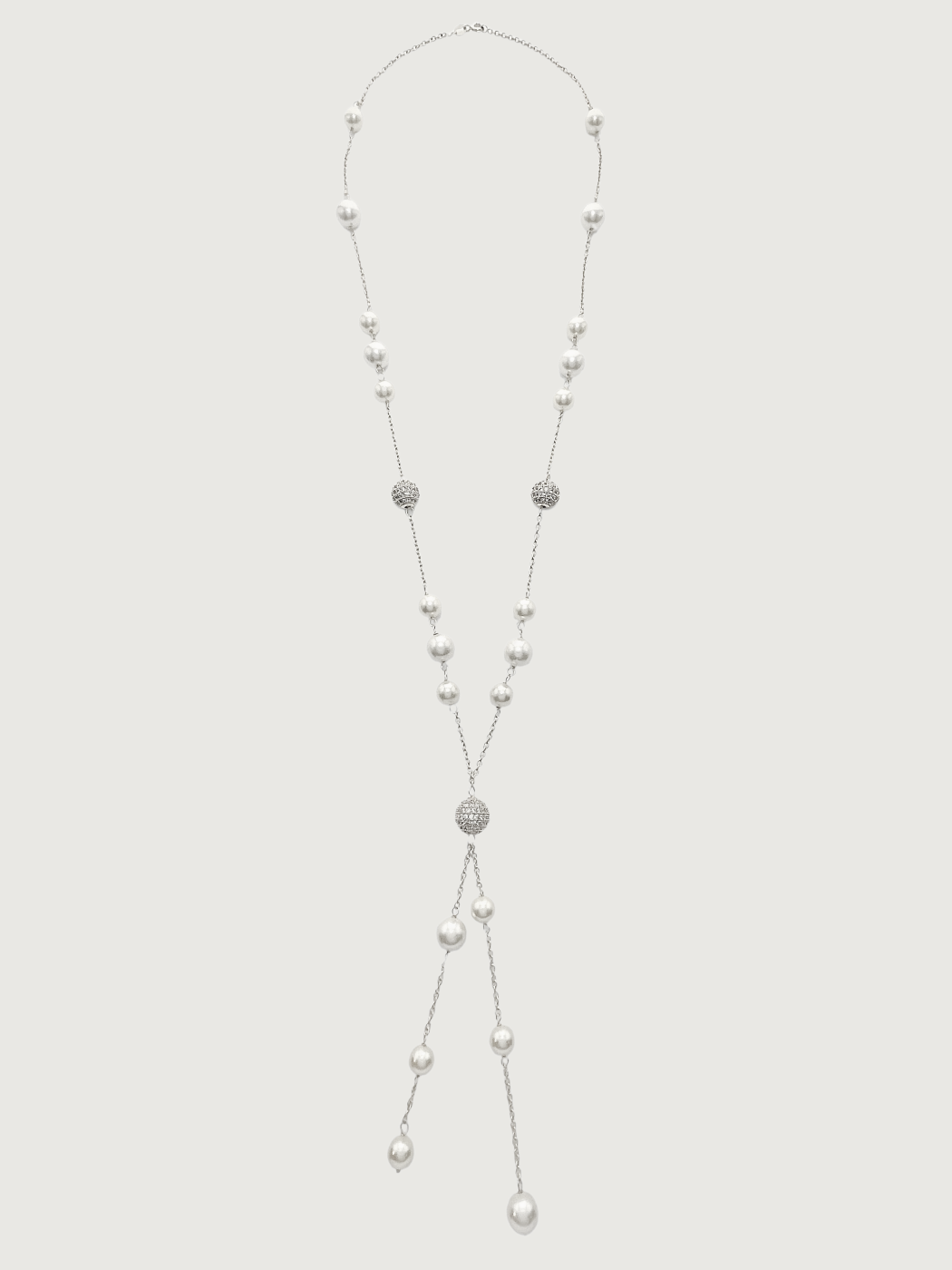 Rear View of Sherine Tassel Necklace in 925 Sterling Silver Fixed Length Rhodium Plated Brass Metal Stone One Size 32gms