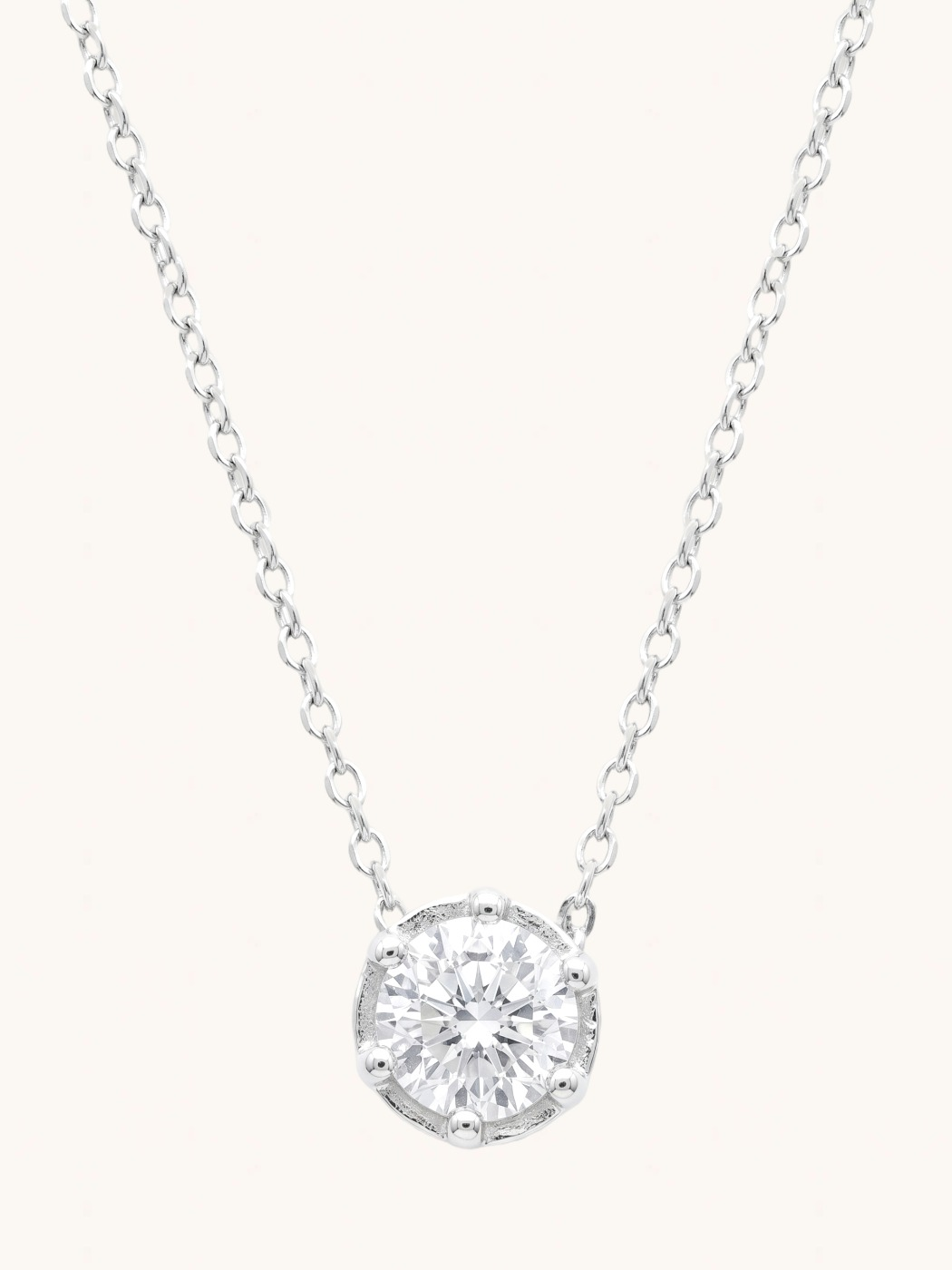 Front View of Ava Solitaire Pendant Necklace Adjustable Length 925 Sterling Silver 18 inches 2.7gms