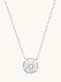 Front View of Ava Solitaire Pendant Necklace Adjustable Length 925 Sterling Silver 18 inches 2.7gms