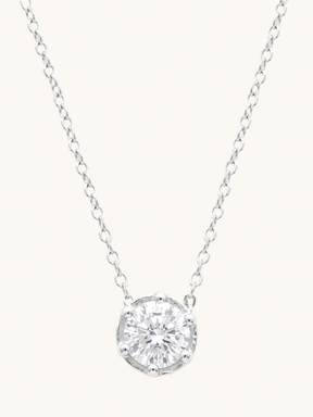 Front View of Ava Solitaire Pendant Necklace Adjustable Length 925 Sterling Silver 18 inches 2.7gms