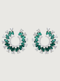 Front View of Herina Halo Stud Earrings in Plated Metal-Green Jewelry for Pierced Ears Post / Pin & Push 925 Sterling Silver Stamp Marked Rhodium Brass 3 cm 10.7gms