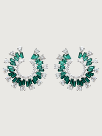 Front View of Herina Halo Stud Earrings in Plated Metal-Green Jewelry for Pierced Ears Post / Pin & Push 925 Sterling Silver Stamp Marked Rhodium Brass 3 cm 10.7gms