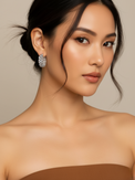 Model Wearing Lustra Hoop Earrings Jewelry for Pierced Ears Rhodium Plated Brass Copper 3 cm 14.4gms