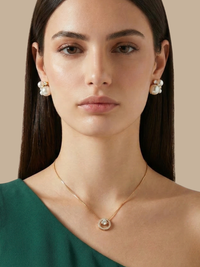 Model Wearing Rhea Ring Solitaire Pendant Necklace Adjustable Length 925 Sterling Silver 17 inches 2.9gms