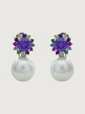 Front View of Iris Amethyst & Pearl Earrings in Sterling Silver Jewelry for Pierced Ears 925 Metal Stone One Size 5.3gms