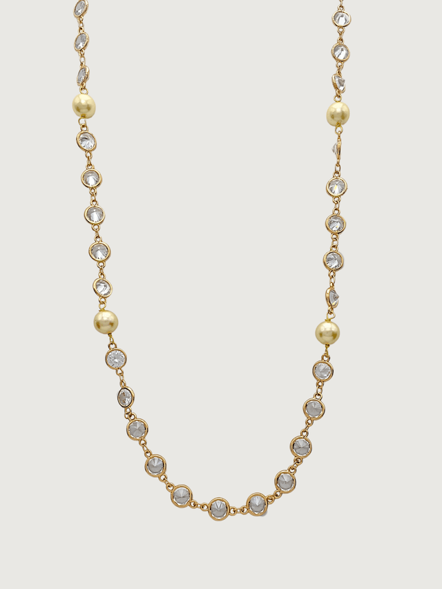 Front View of Claire Pearl & Crystal Necklace in 18k Gold-plated Metal Fixed Length Gold Plated Brass Stone One Size 36.2gms