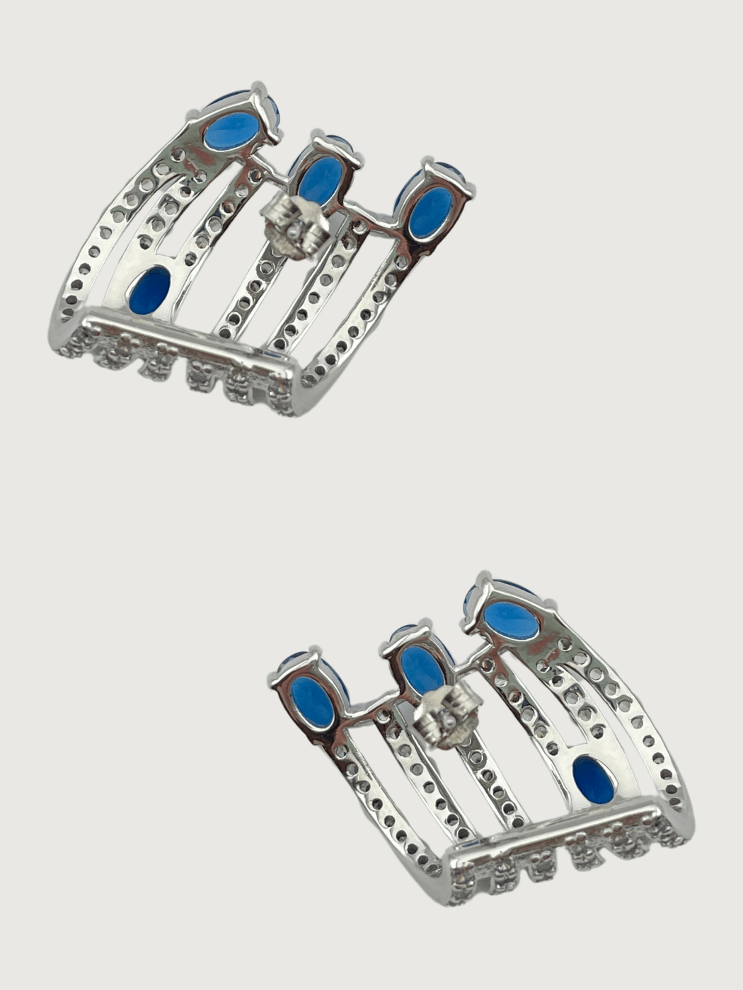 Rear View of Nia Claw Stud Earrings in Sterling Silver Jewelry for Pierced Ears 925 Metal Stone One Size 8.9gms
