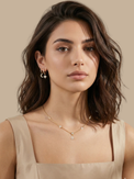 Alternate View of Model Wearing Stella Crescent Star Earrings Jewelry for Pierced Ears 18k Gold Plated 925 Sterling Silver 2 cm 1.3gms