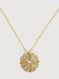 Front View of Cara Heart Clover Versatile Pendant Necklace in 18k Gold Plated Sterling Silver Adjustable Length 925 Metal 16 inches 3gms