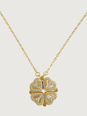 Front View of Cara Heart Clover Versatile Pendant Necklace in 18k Gold Plated Sterling Silver Adjustable Length 925 Metal 16 inches 3gms