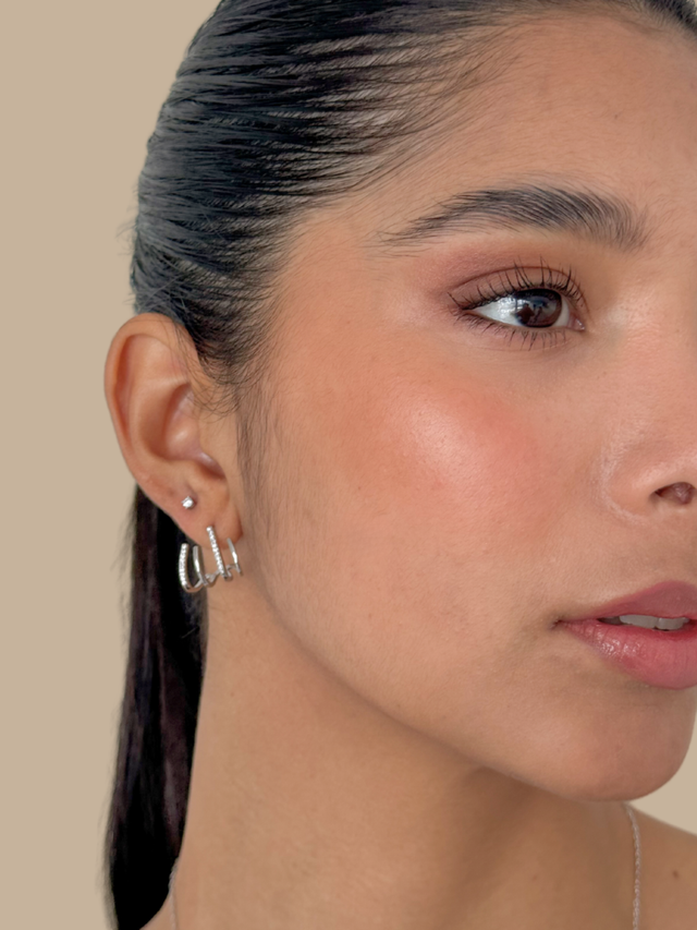 Model Wearing Carla Claw Stud Earrings Jewelry for Pierced Ears 925 Sterling Silver 1.5 cm 2.4gms