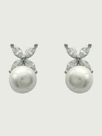Front View of Chloe Pearl Drop Earrings in Sterling Silver Jewelry for Pierced Ears 925 Metal Stone One Size 2.8gms