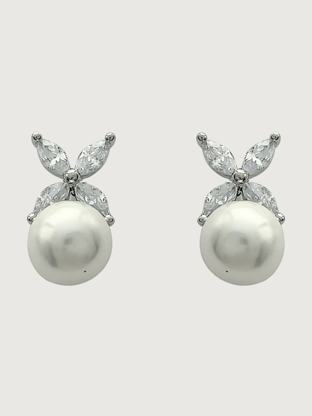 Front View of Chloe Pearl Drop Earrings in Sterling Silver Jewelry for Pierced Ears 925 Metal Stone One Size 2.8gms