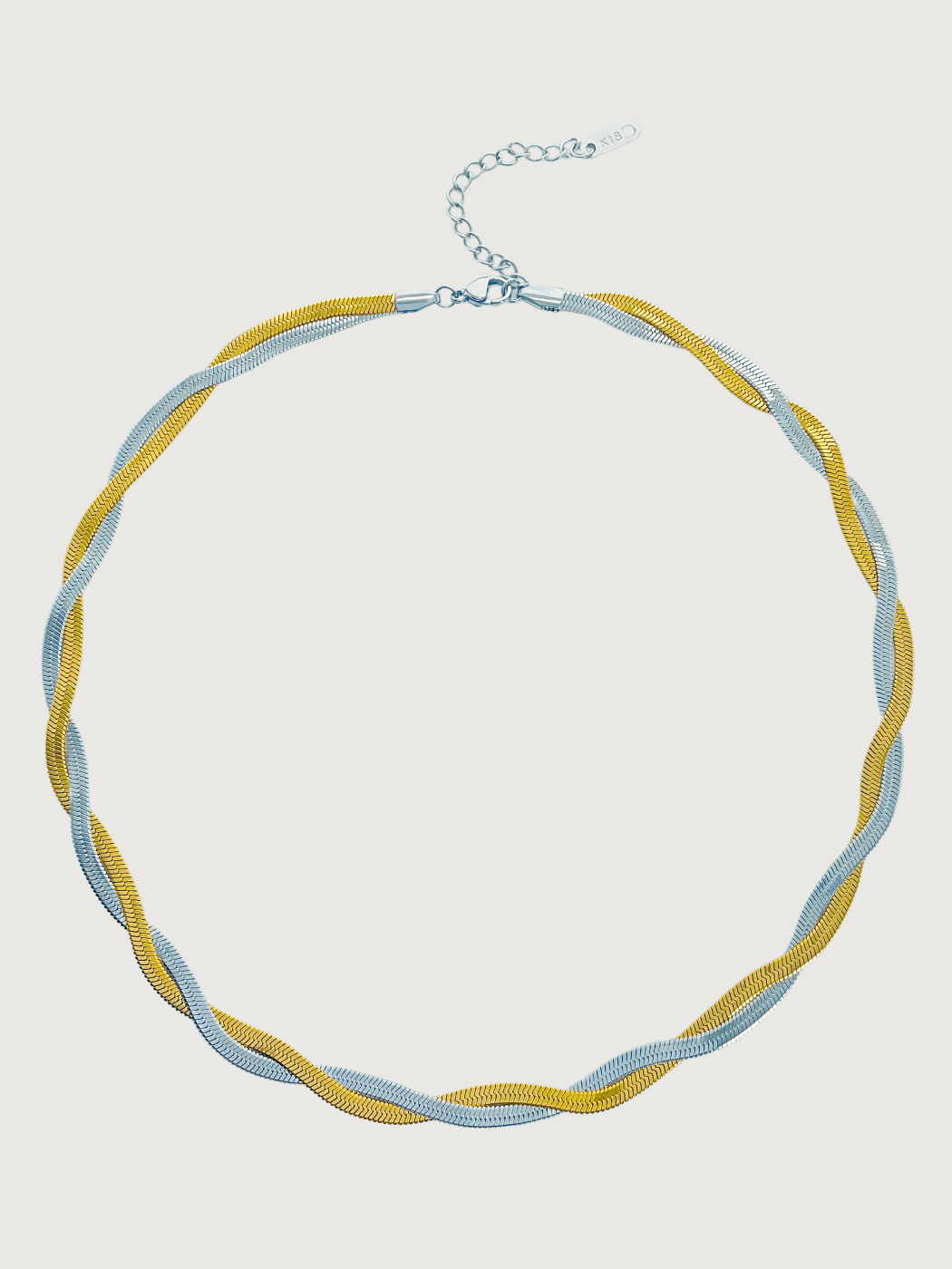 Front View of Raia Two-tone Ripple Necklace in 18K Gold Plated Metal Adjustable Length Two Tone | Tarnish Resistant Steel Water Hypoallergenic Durable Jewelry Sweat Eco - Friendly One Size 11gms