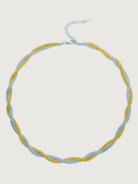 Front View of Raia Two-tone Ripple Necklace in 18K Gold Plated Metal Adjustable Length Two Tone | Tarnish Resistant Steel Water Hypoallergenic Durable Jewelry Sweat Eco - Friendly One Size 11gms
