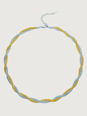 Front View of Raia Two-tone Ripple Necklace in 18K Gold Plated Metal Adjustable Length Two Tone | Tarnish Resistant Steel Water Hypoallergenic Durable Jewelry Sweat Eco - Friendly One Size 11gms