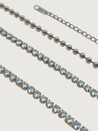 Closeup of Sarah Waterproof Tennis Necklace Adjustable Length Rhodium Plated | Tarnish Resistant Steel Water Hypoallergenic Sweat Durable Jewelry Metal Eco - Friendly One Size 7.3gms Sterling Silver