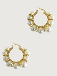 Rear View of Lea Pearl Hoop earrings in 18k Gold Plated Metal Jewelry for Pierced Ears 18K Brass Stone 3 cm 9.5gms